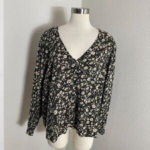 Old Navy Womens Plus 2X Floral V Neck Long Balloon Sleeve Blouse Shirt